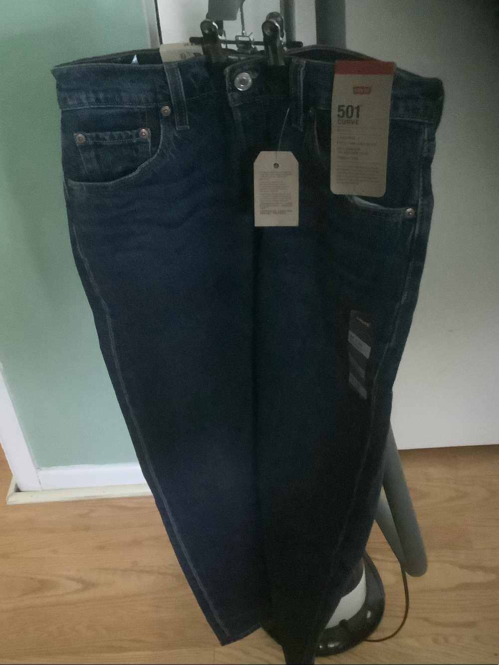 Levi's women's button fly straight leg Jeans in Dark Blue Denim